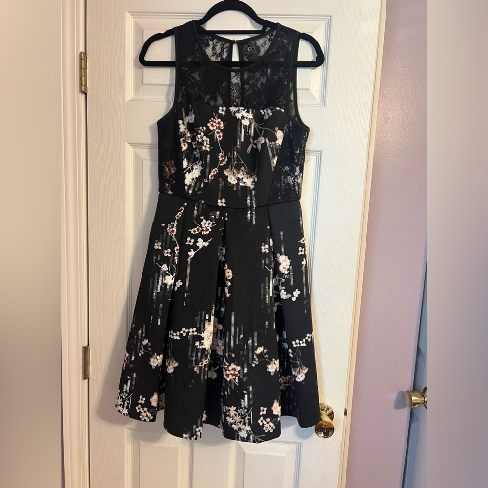 white house black market floral scuba knit fit and flare dress